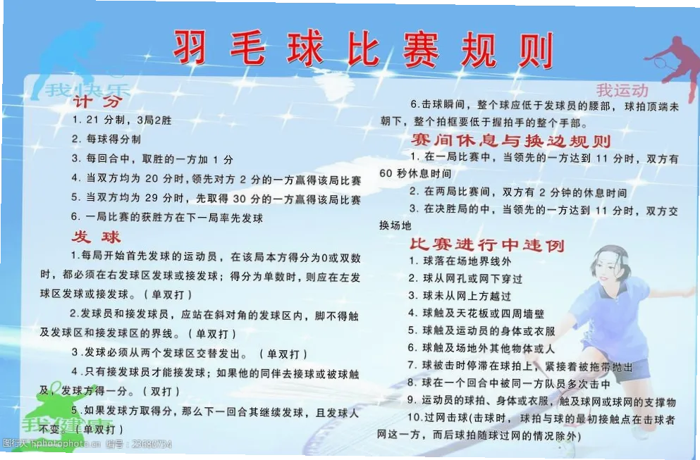羽毛球比赛规则 示意图
